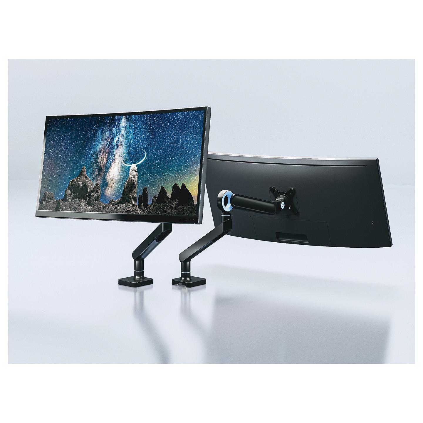 Mbajtëse për Monitor Equip 650184 / 1 Monitor / 17"-35" / 10.5kg / Gas Spring / Clamp-Grommet / Tilt ±40° / Swivel ±90° - Zezë - 10