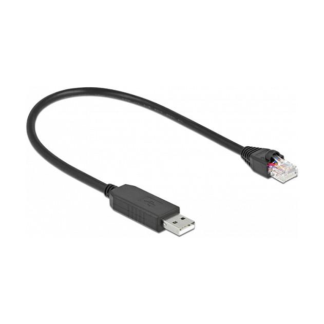 Kabllo Serial DeLOCK 64158, USB 2.0 Type-A mashkull në RJ45 mashkull, RS-232, FTDI FT231XS, deri në 921,6 Kb/s, 0,25 m - Zezë - 2