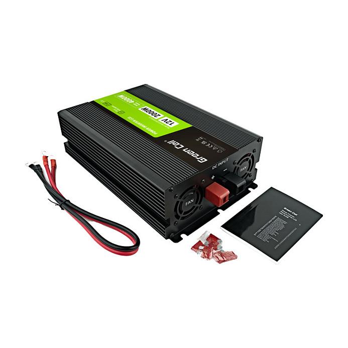 Inverter Green Cell PowerInverter LCD, 12 V, 2000 W, Sinus i pastër, me ekran LCD - Zezë - 3