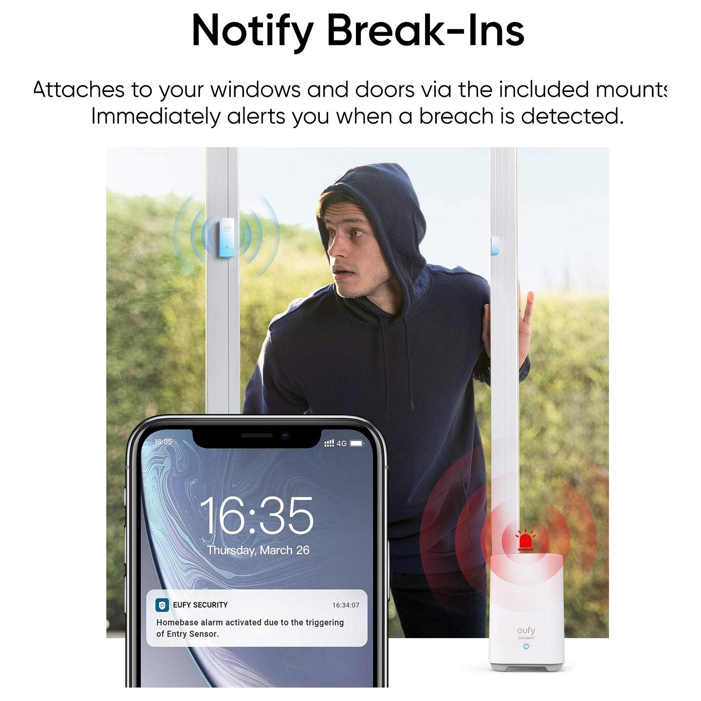Sistem Alarmi i Mençur eufy T8990321, 5-Pjesësh, Wi-Fi, RF Wireless, GSM, SMS, Sensorë Dyer/Dritare, Sirenë - Bardhë - 26