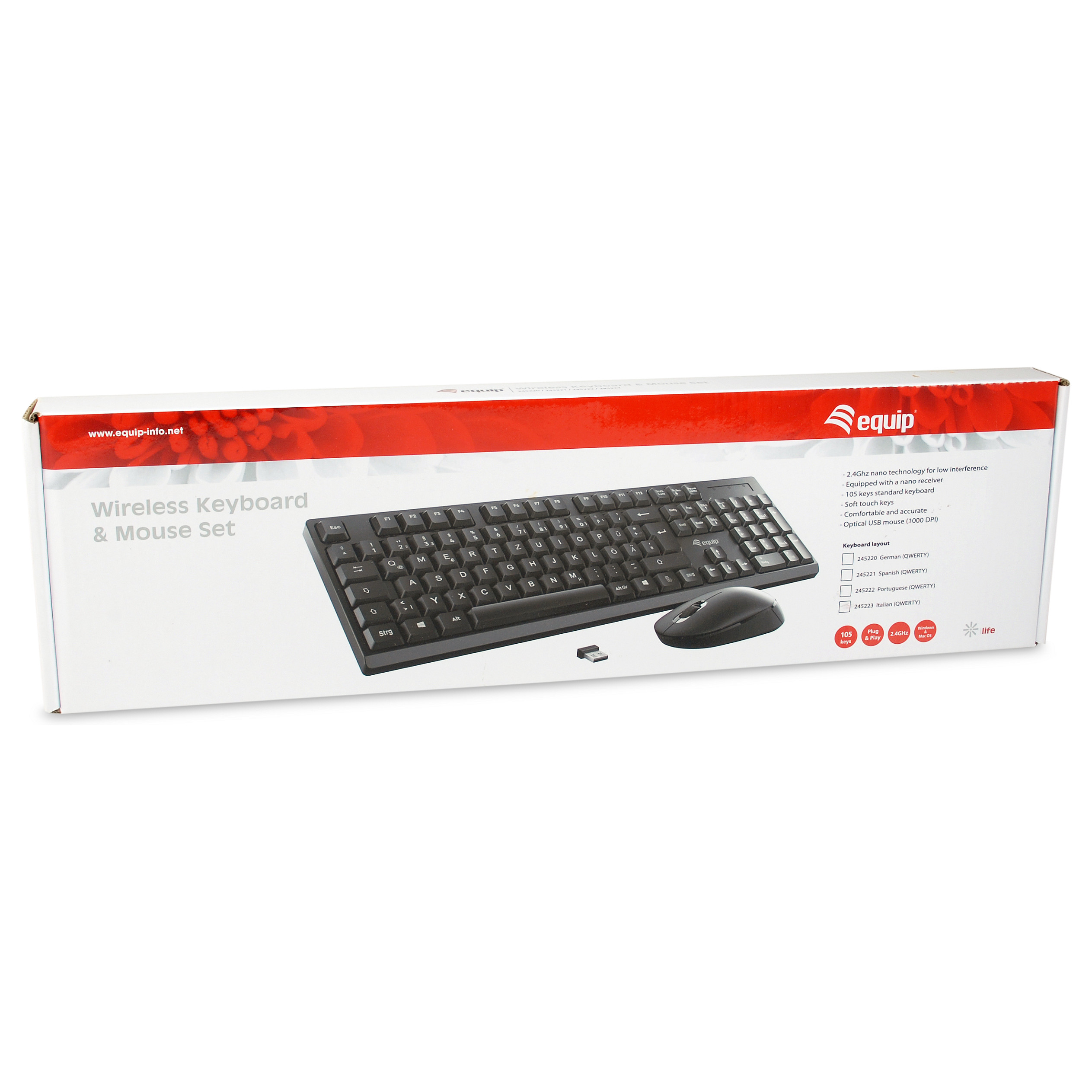 Set tastierë dhe maus pa kabllo EQUIP 245220 / Full Size / QWERTZ Gjerman / LED / USB / 1200 DPI – E zezë - 6