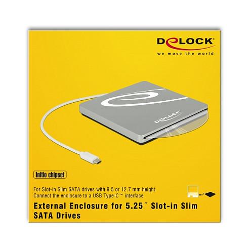 Kuti e jashtme për lexues optik DeLOCK 42605, Slim SATA 9,5–12,7 mm, USB-C, 5 Gbit/s - Argjendtë - 2