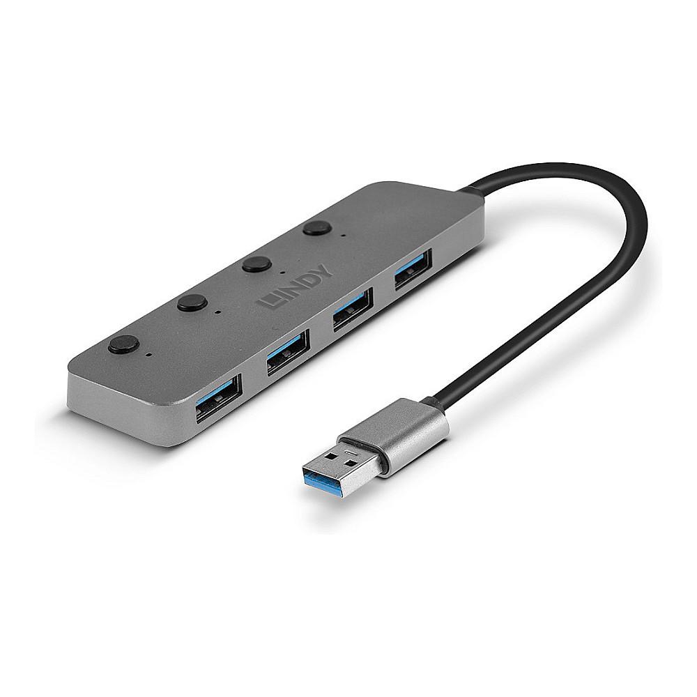 Splitter USB Lindy 43309 / USB 3.2 Gen 1 / 4x USB-A / 5 Gbit/s / On/Off - Gri - 4