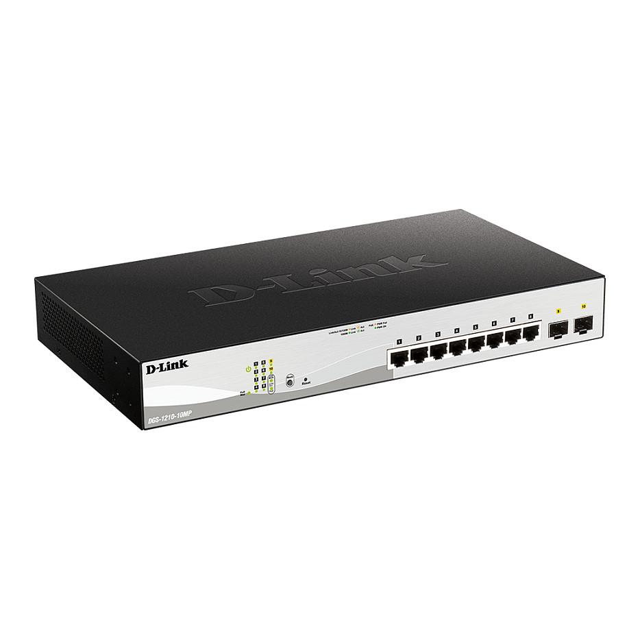 Switch D-Link DGS-1210-10MP, 8× Gigabit Ethernet RJ45 PoE+, 2× SFP 1G, Smart Managed, 20Gbps, 130W PoE – Zezë - 2