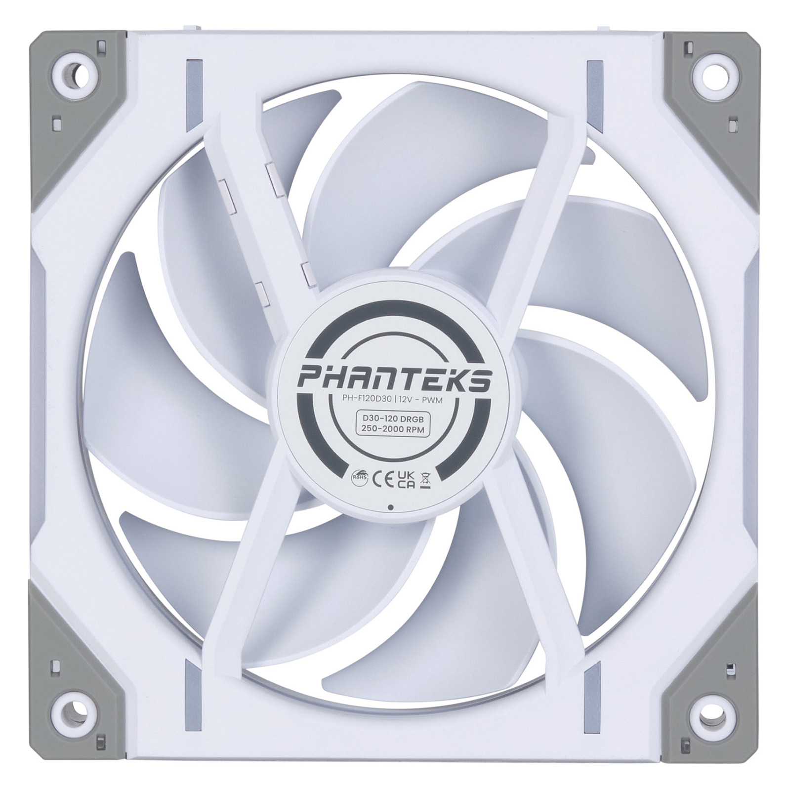 Ftohës për Kasë Phanteks D30-120 PWM Regular D-RGB / 120mm / 30mm / 250-2000 RPM / 64.3 CFM / 3.01 mmH₂O / 3-Pack – Bardhë - 4