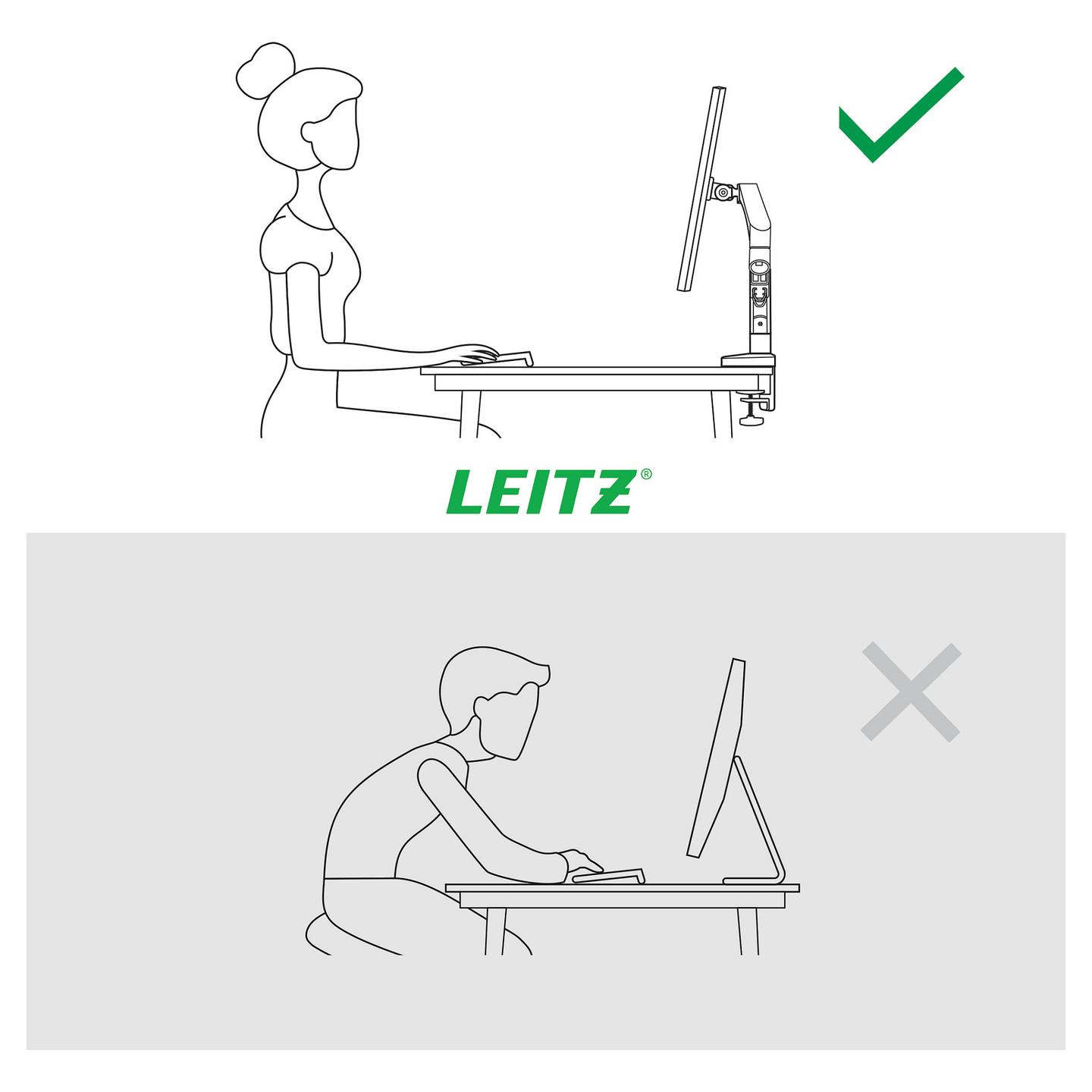 Mbajtëse për Monitor LEITZ Ergo 64890085, 1 Monitor, 17"-32", 9kg, VESA 100x100mm - Gri e Hapur - 7