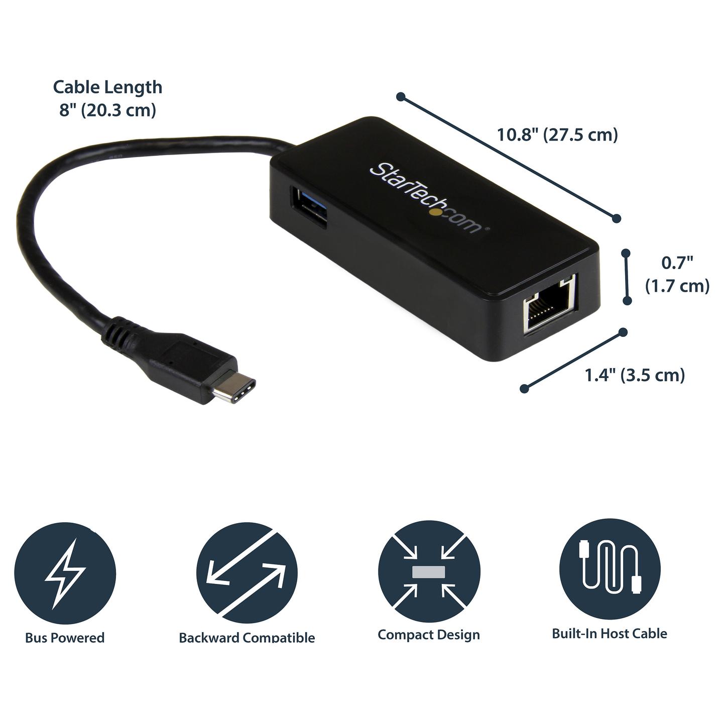 Adapter Rrjeti StarTech.com US1GC301AU, USB-C në RJ45 Gigabit, USB-A, 10/100/1000Mbps, USB 5Gbps - Zezë - 7