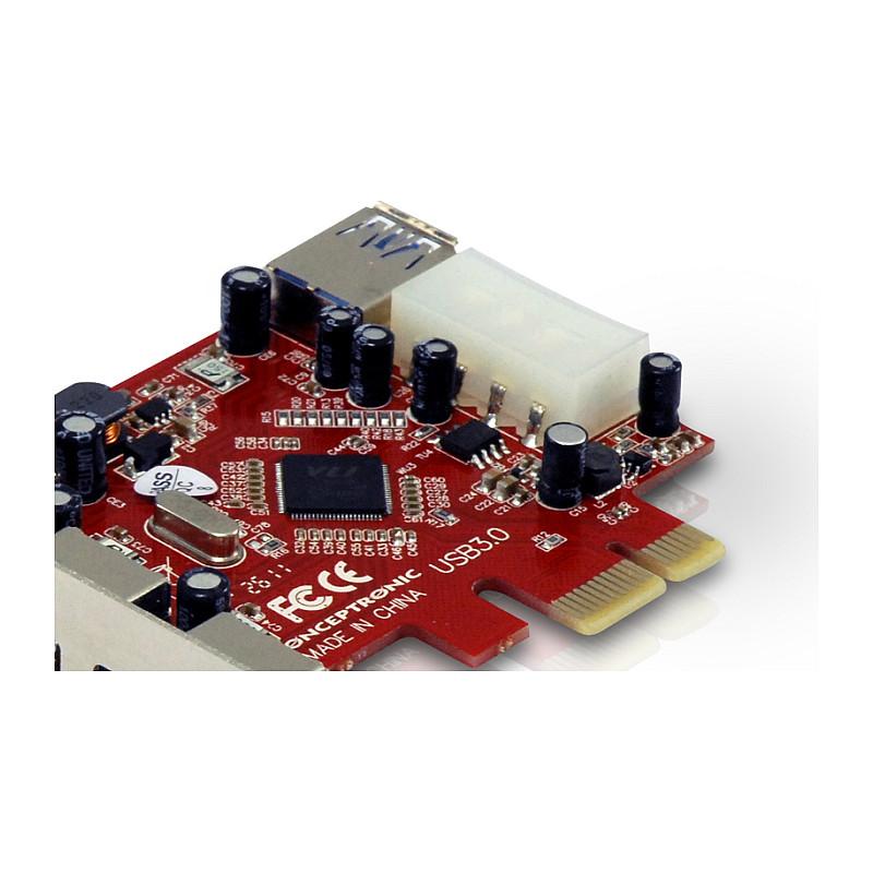 Karta e Zgjerimit USB Conceptronic C4USB3EXI, PCI Express x1, 4x USB-A 3.0, 3x të jashtme + 1x të brendshme, 5Gbps, VIA VL800, Low Profile - Kuqe - 2
