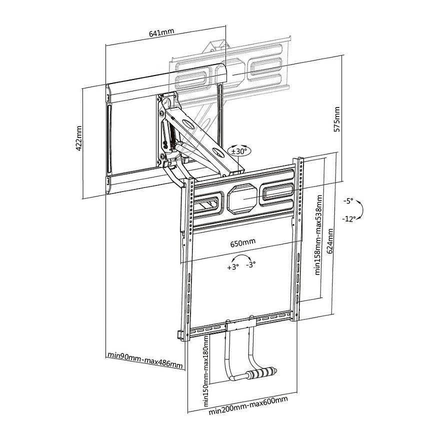 Mbajtëse Muri për TV Equip 650326 / 43"-70" / 35kg / Pull-Down / Tilt -5° deri -12° / Swivel ±30° - Zezë - 10