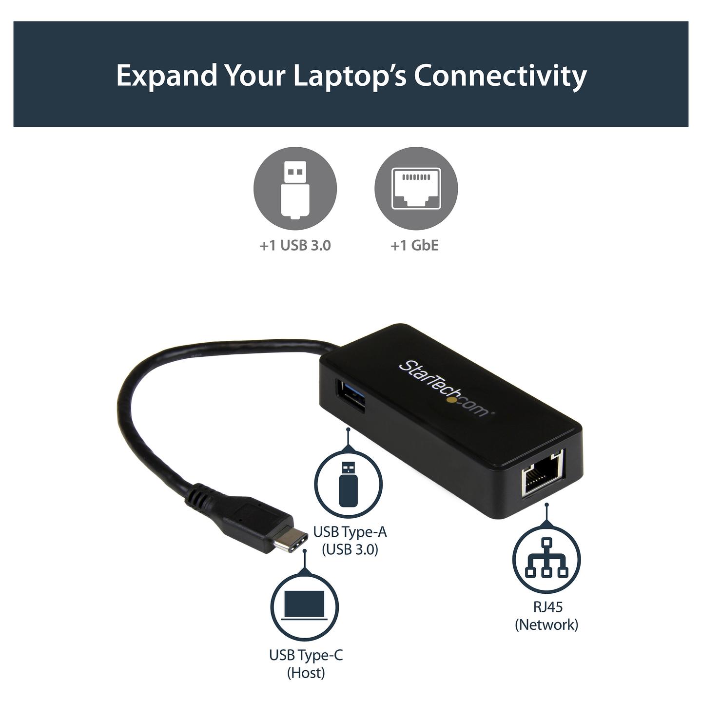 Adapter Rrjeti StarTech.com US1GC301AU, USB-C në RJ45 Gigabit, USB-A, 10/100/1000Mbps, USB 5Gbps - Zezë - 5