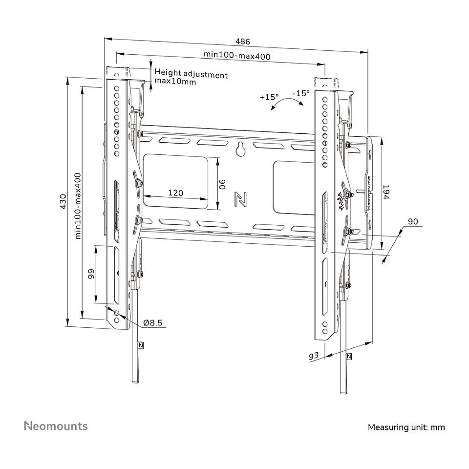 Mbajtëse për TV Neomounts WL35-750BL14 / 32–65" / deri 70kg / VESA 100x100–400x400 / Tilt / Lockable - Zezë - 20