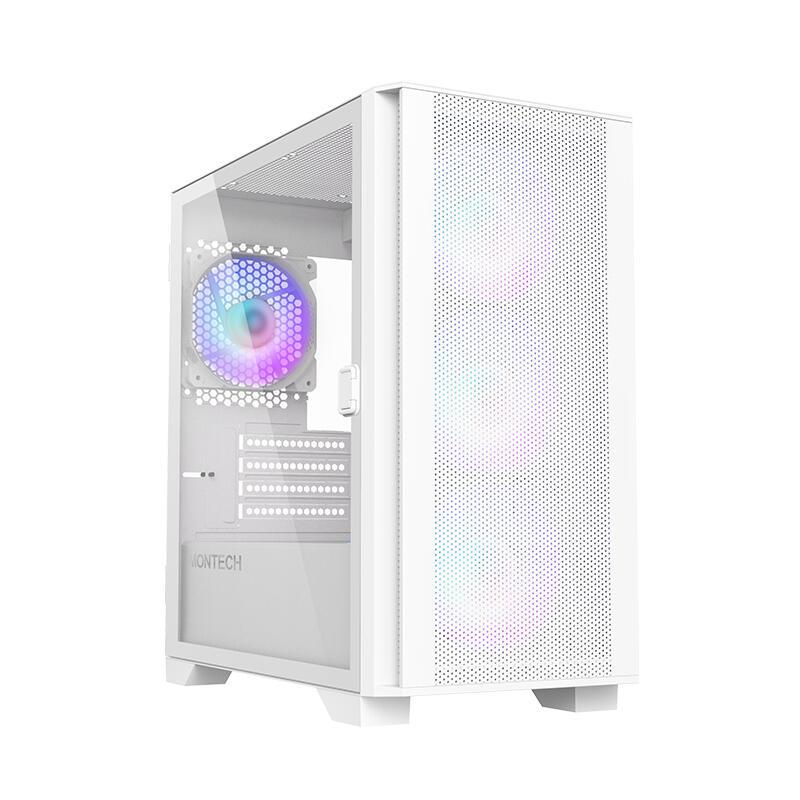 Kasë PC Montech AIR 100 ARGB / Mini Tower / Micro-ATX / 4x 120mm ARGB Fan / Tempered Glass – Bardhë
