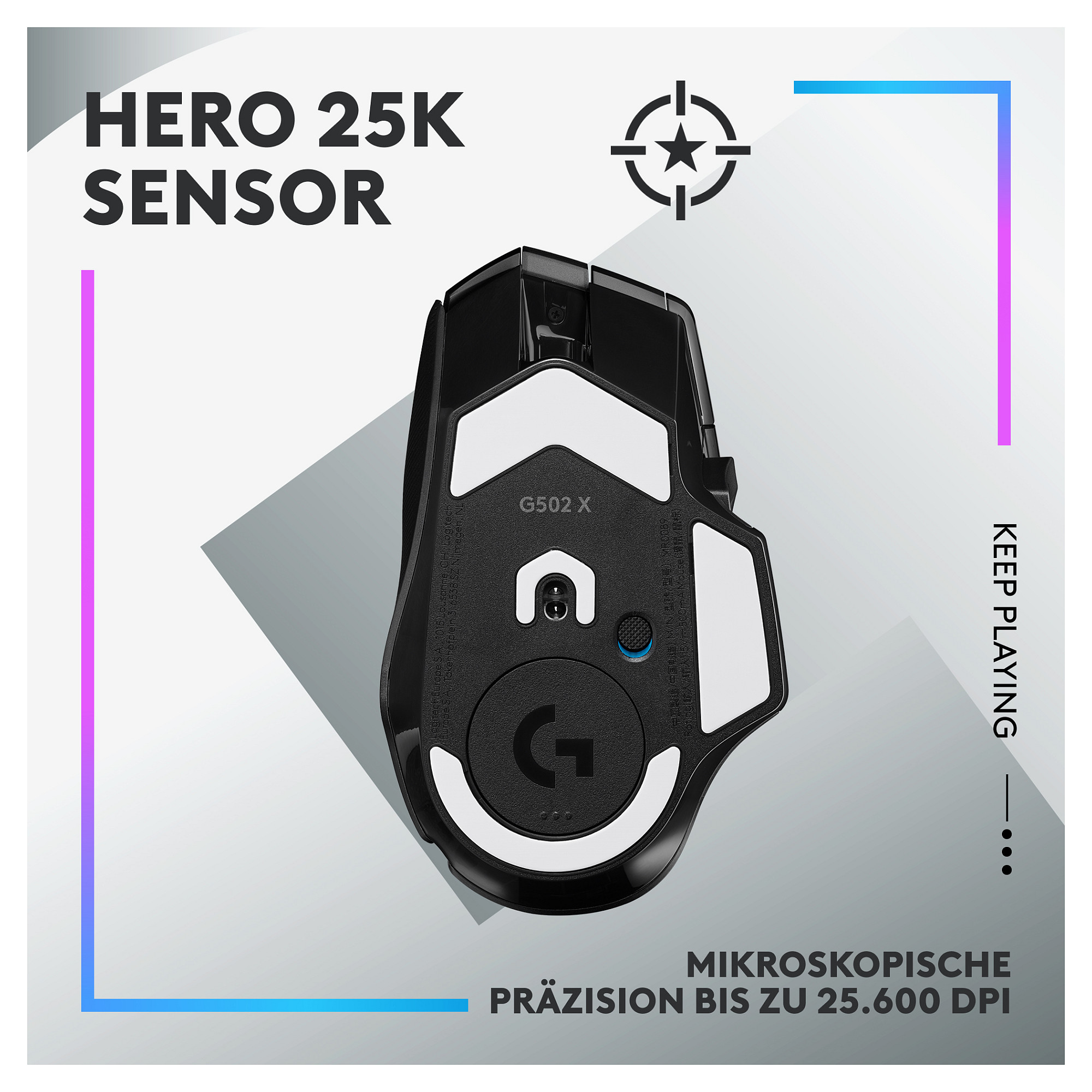 Maus Gaming Logitech G G502 X Plus / Wireless / HERO 25K / 25.600 DPI / 13 Butona / RGB - Zezë - 8