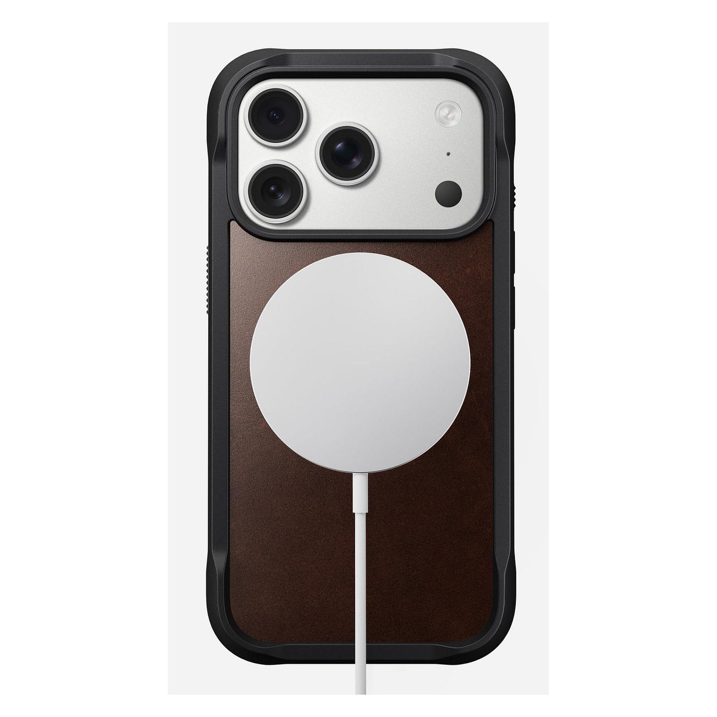 Case për Telefon Nomad Rugged Leather / iPhone 17 Pro 6.3" / Lëkurë Horween / Polikarbonat + TPU / MagSafe + Qi2 / Mbrojtje deri 4.5 m - Kafe - 3