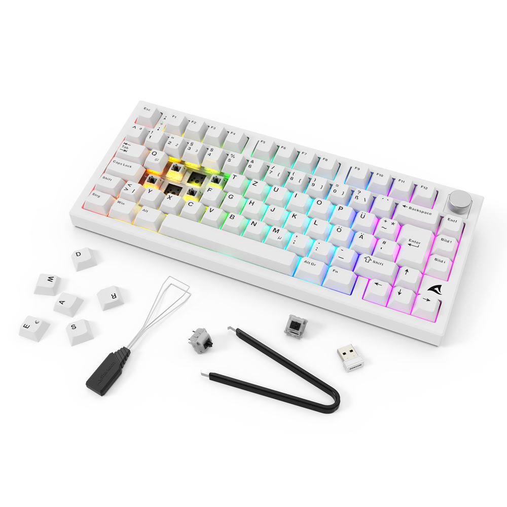 Tastierë Gaming Sharkoon SKILLER SGK55W / Wired & Wireless / QWERTZ / Mekanike / ARGB / 75% / Hot-Swap - Bardhë - 3