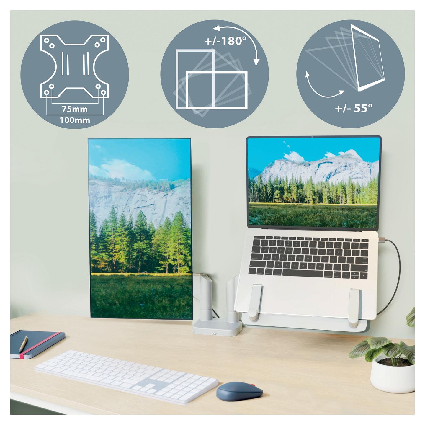 MbajtĂ«se pĂ«r Monitor LEITZ Ergo Dual & Laptop Arm, 2 MonitorĂ«, 17â32", Laptop 13â17", 9kg - Gri - 6