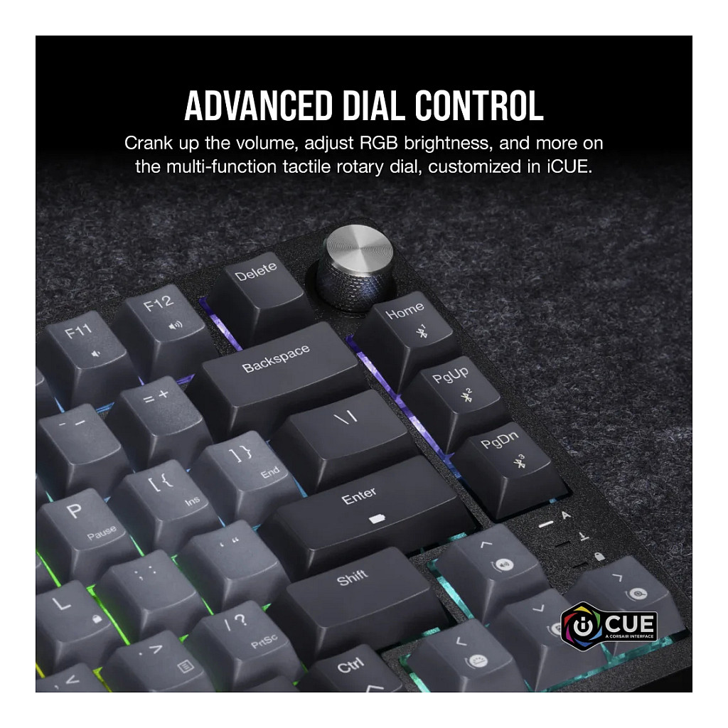 Tastierë Gaming CORSAIR K65 Plus Wireless / Mechanical / 75% / MLX Red / RGB / QWERTZ DE / 2.4GHz / Bluetooth / USB - Zezë/Hiri - 12