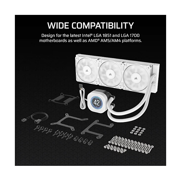 Ftohës për Procesor Corsair Nautilus 360 RS LCD / AIO / 360mm / 3×120mm RS Fan / 2.1" IPS LCD / 2100 RPM / iCUE – Bardhë - 8