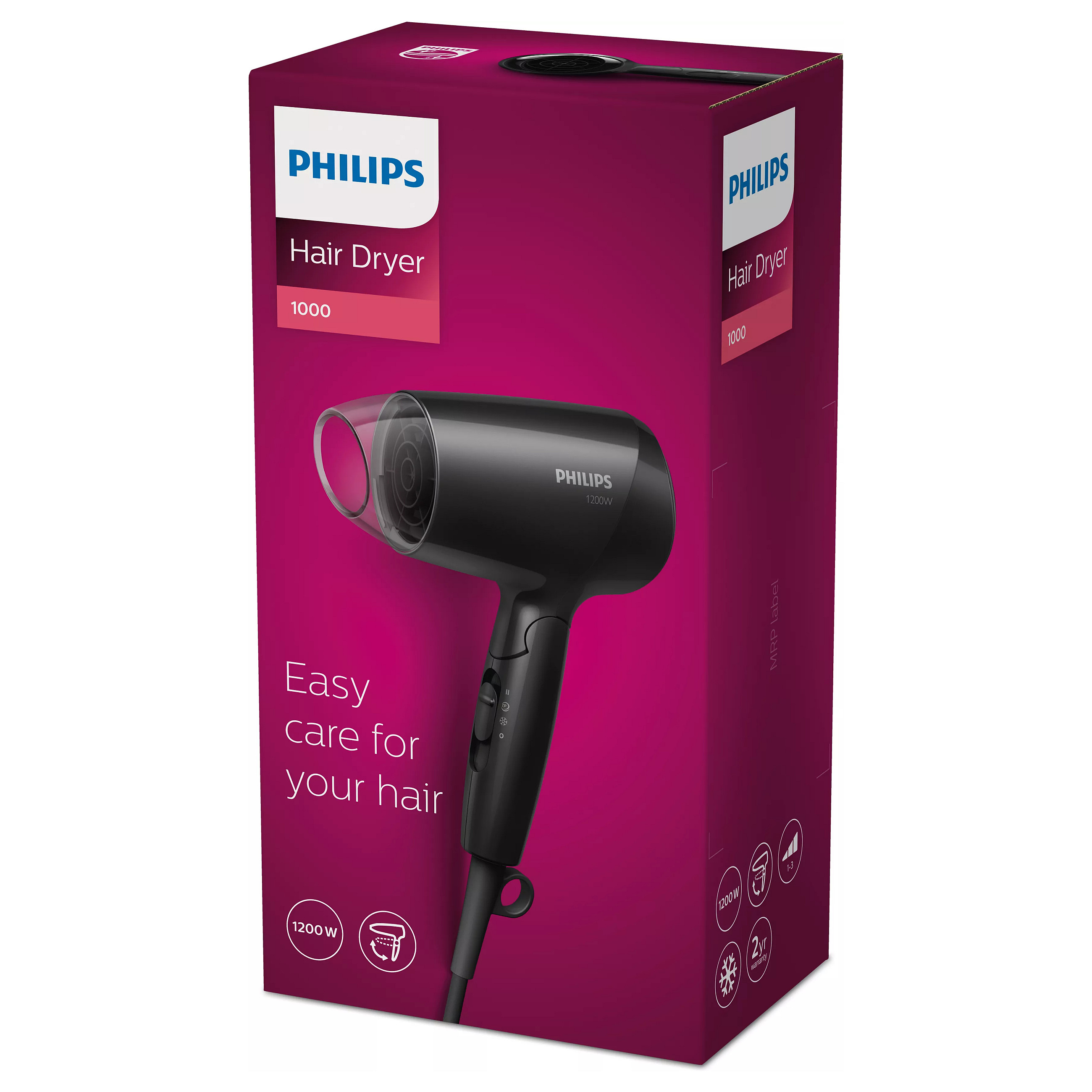 Tharëse për flokë Philips EssentialCare BHC010/10 / 1200W / ThermoProtect / 3 Cilësime / Dorezë e Palosshme / Koncentrator – Zezë - 4