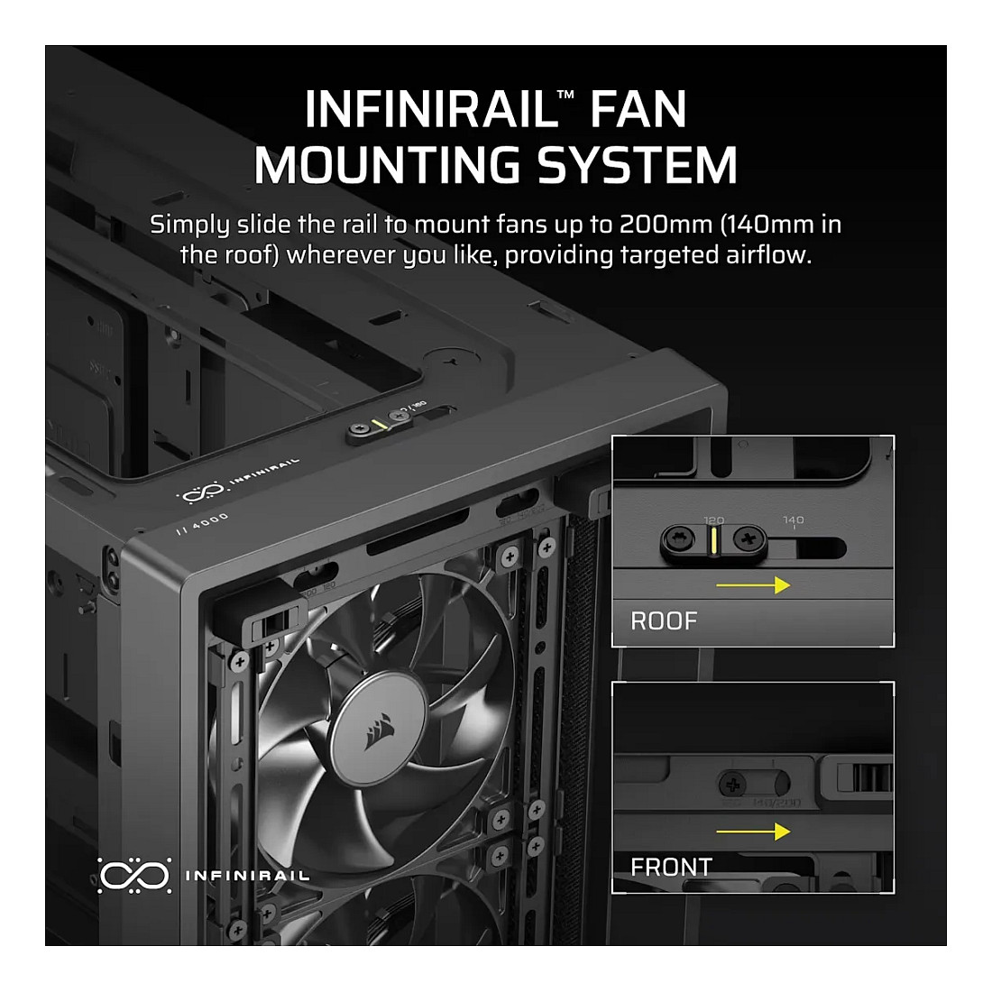 Kasë PC Corsair FRAME 4000X RS / Mid Tower / E-ATX / 3x 120mm + 1x 120mm RS Fan / Tempered Glass / RGB Front / 360mm Radiator - Zezë - 10