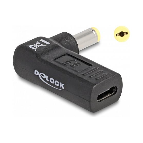 Adapter Karikimi DeLOCK 60009 / USB Type-C Femër në Acer 5.5 × 1.7 mm Mashkull / 90° / 19 V / 3 A - Zezë