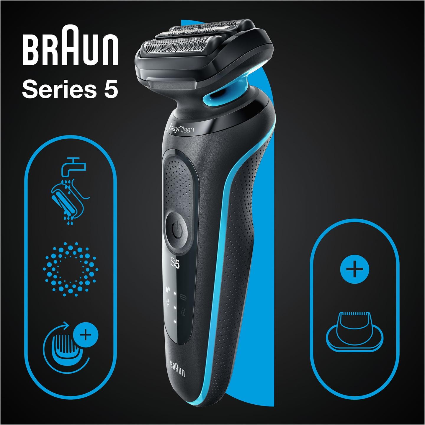 Makinë e rrojës Braun Series 5 51-M1200s, 3 elemente rroje, AutoSense, Wet & Dry, 50 minuta - Zezë/Blu - 4