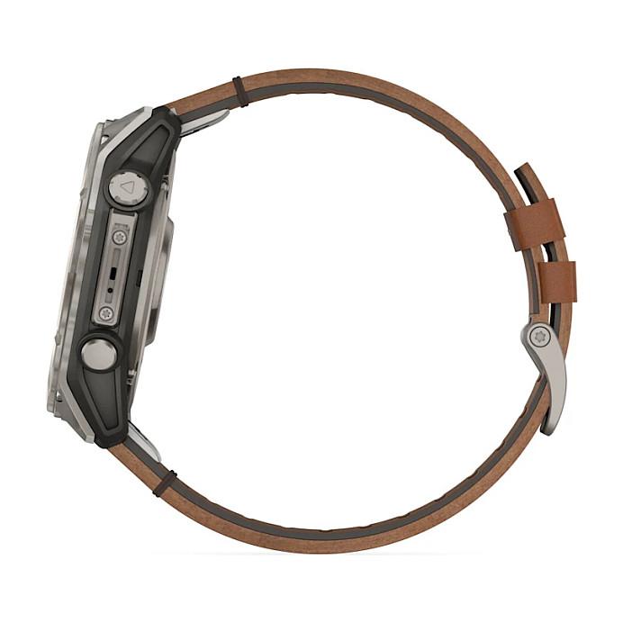 Orë e Mençur Garmin fēnix 8, 51mm, AMOLED, Sapphire, GPS, Titan, Rrip Lëkure - Hiri/Kafe - 5