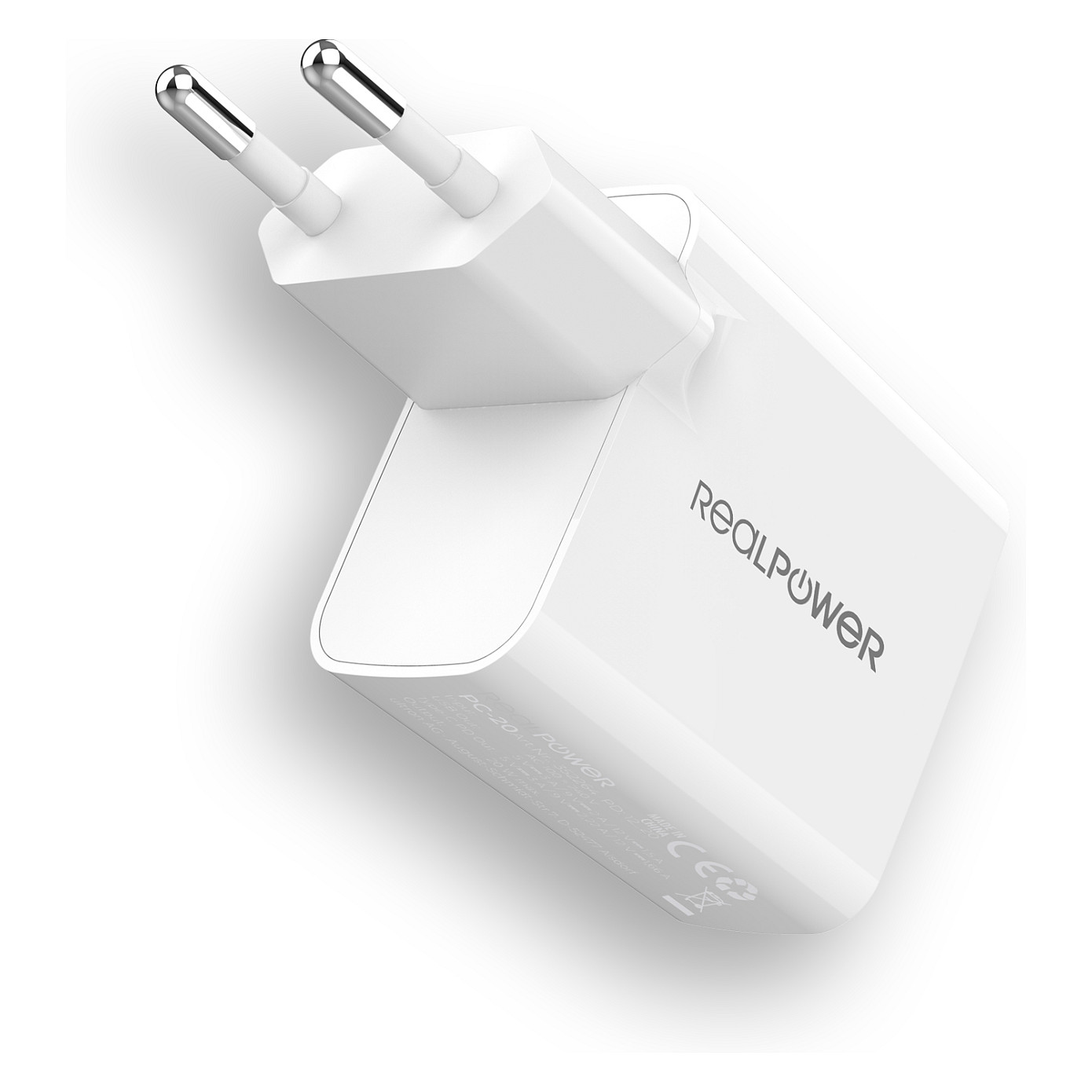 Karikues RealPower PC-20 / 20W / USB-C + USB-A / PD / Karikim i shpejtë – Bardhë - 2