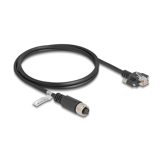 Kabllo për Rrjet DeLOCK 80423 / Cat 5e / FTP / M12 A-coded 8-pin Femër → RJ-45 Mashkull / 1m - Zezë