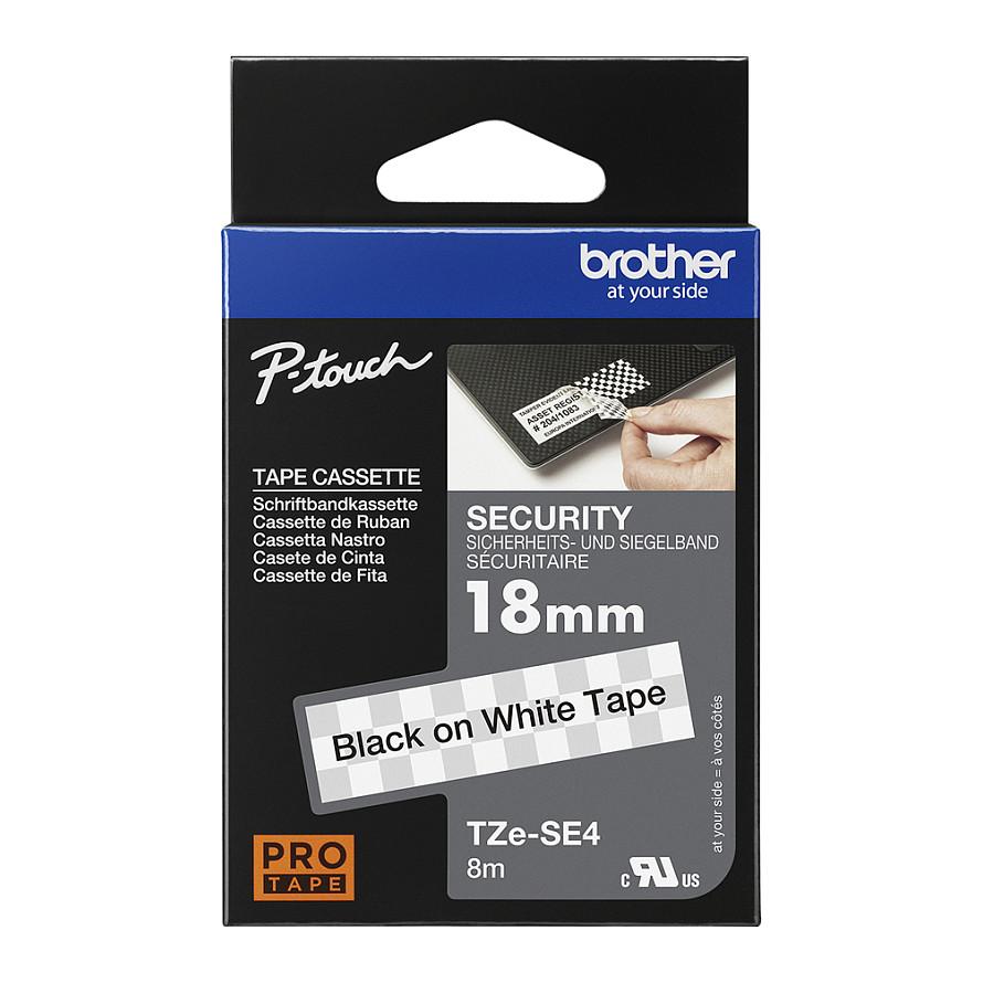 Shirit Sigurie për Etiketa Brother TZe-SE4, 18 mm × 8 m, I Laminuar, Shkrim i Zi në Sfond të Bardhë - 2