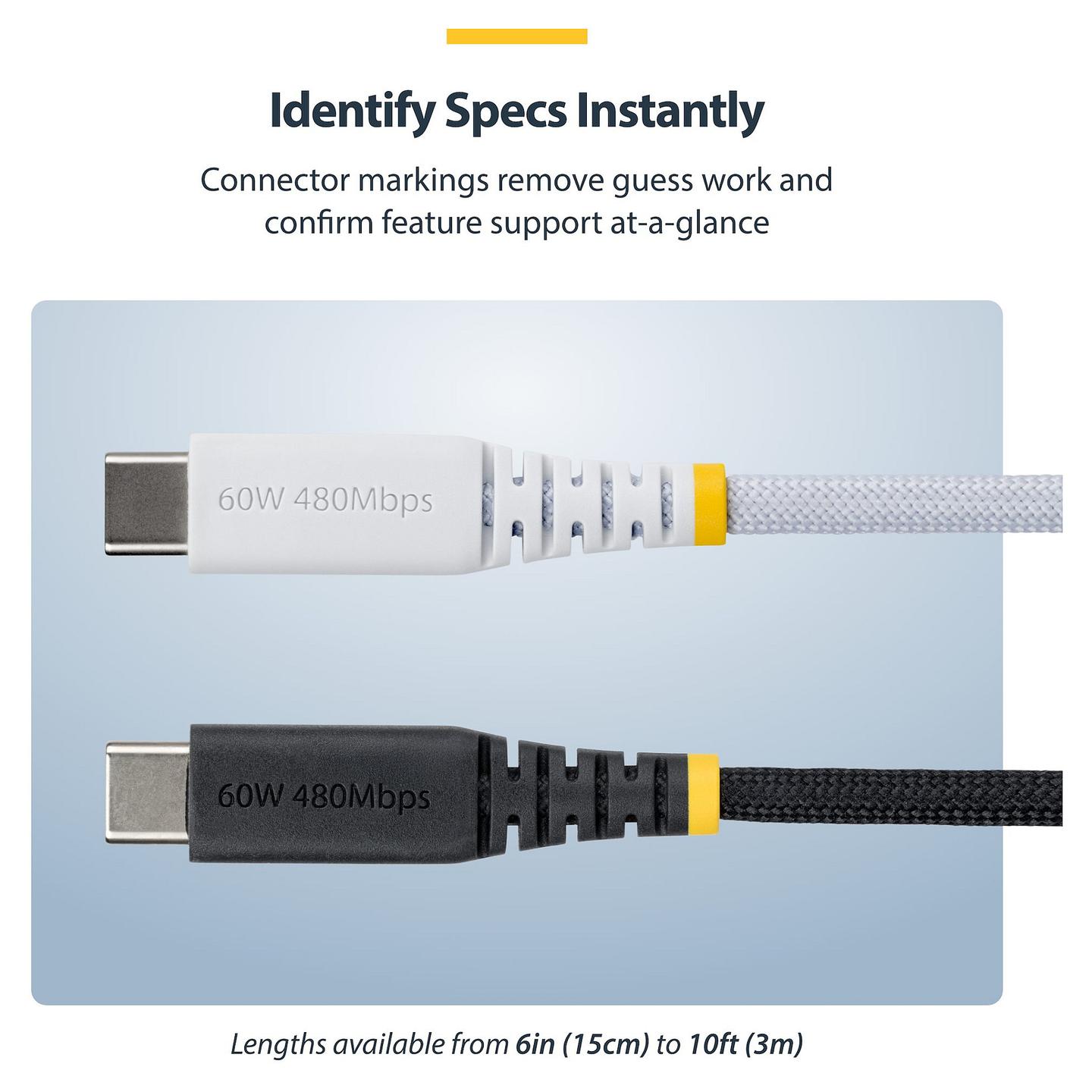 Kabllo USB StarTech.com USB2CC3MNCBRWH / USB-C në USB-C / USB 2.0 / 480 Mbit/s / PD 60W / 3A / 3m - Bardhë - 8
