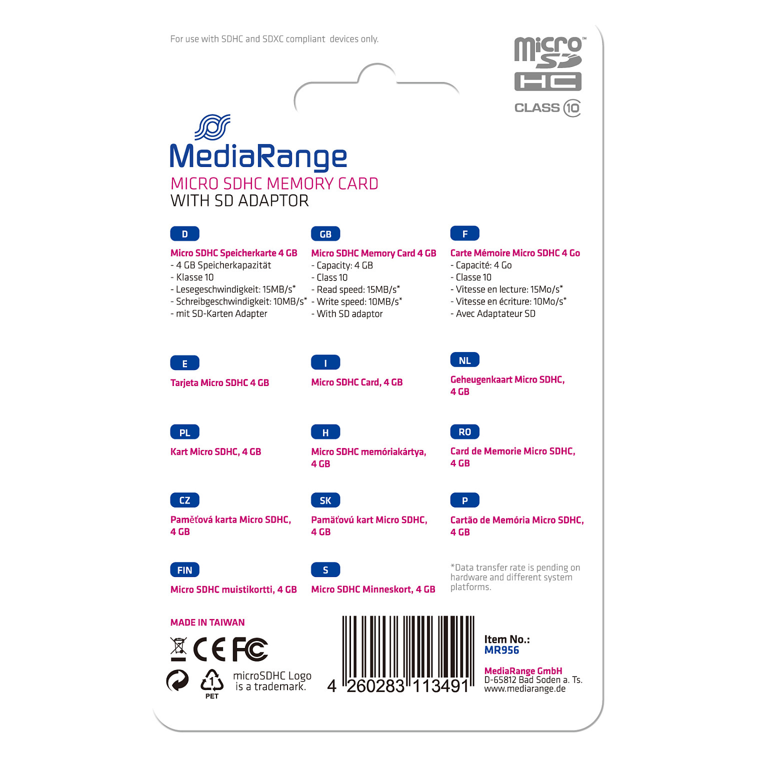 Kartë Memorie MicroSD MediaRange MR956 / 4GB / microSDHC / Class 10 - Zezë - 4
