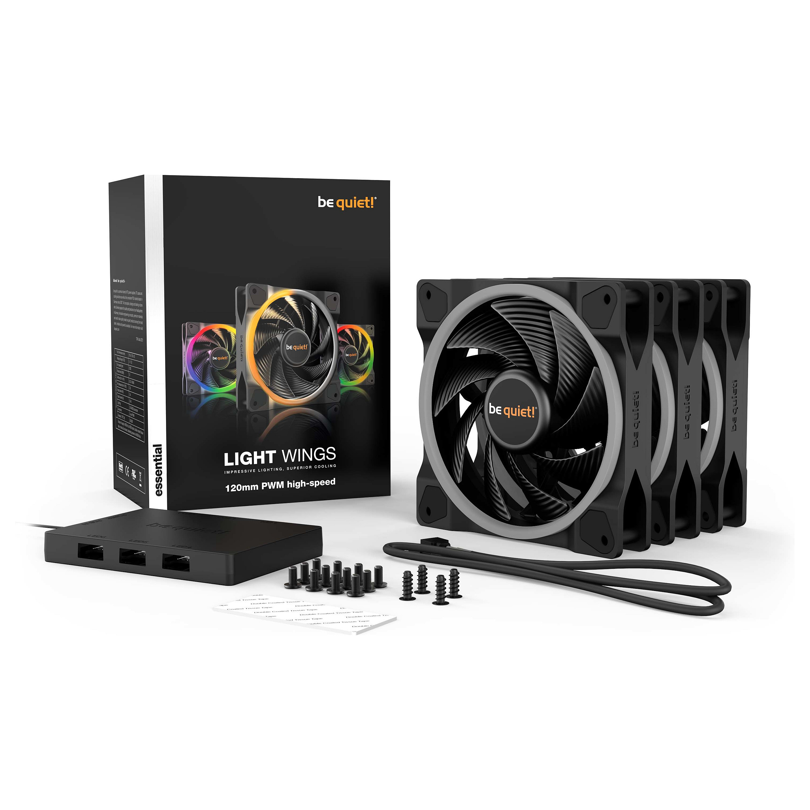 Ftohës për Kasë be quiet! Light Wings High-Speed / 120mm / 2500 RPM / PWM / ARGB / 3-Pack – Zezë - 6