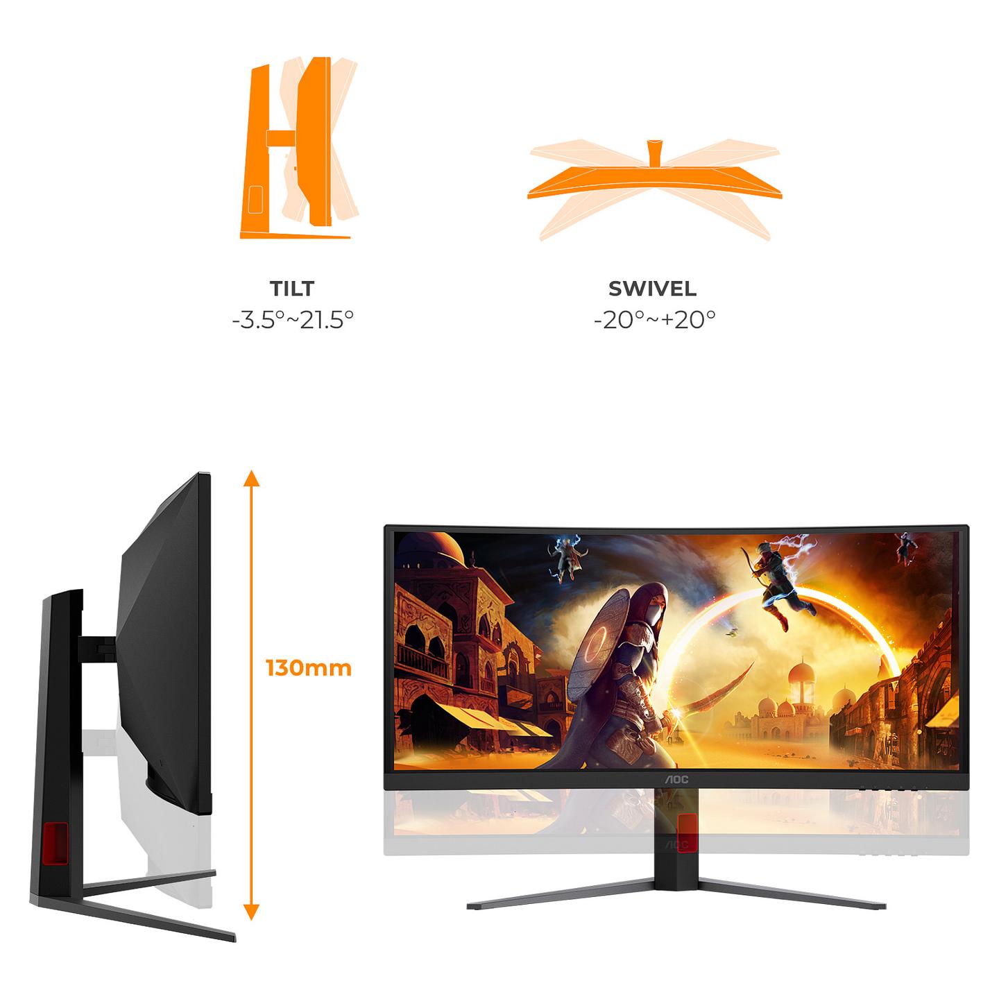 Monitor Gaming AOC CU34G4CA, 34", UWQHD Fast VA Curved, 180Hz, 1ms, HDMI+DP+USB-C+USB - Zezë - 16