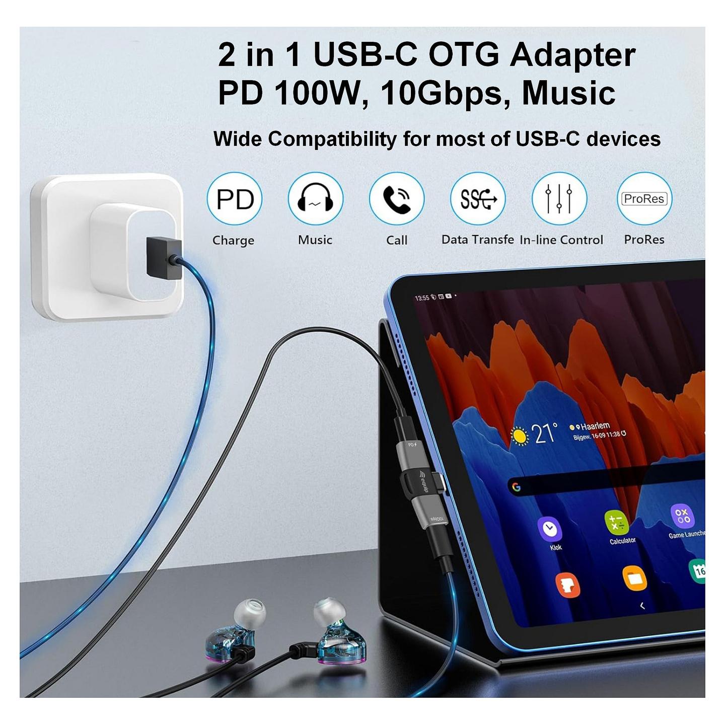 Adapter USB Equip 133479 , USB-C Mashkull në 2x USB-C Femër , USB 3.2 Gen 2 , 10Gbps , PD 100W , OTG - Gri - 11