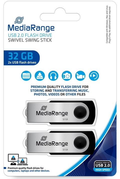 USB Flash Drive MediaRange MR911-2 / 2 x 32GB / USB 2.0 / 17MB/s Read 7MB/s Write - Zezë/Argjend - 3