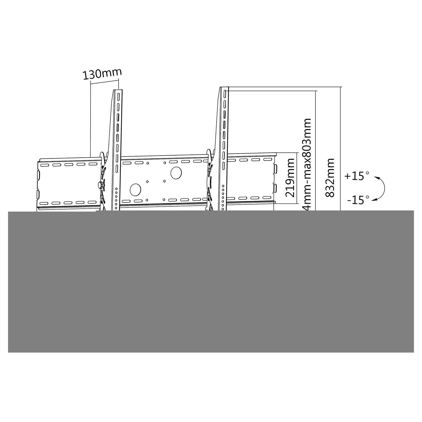 Mbajtëse Muri për TV Equip 650322 / 60"-100" / 100kg / Tilt / Curved / -15° deri +15° - Zezë - 9