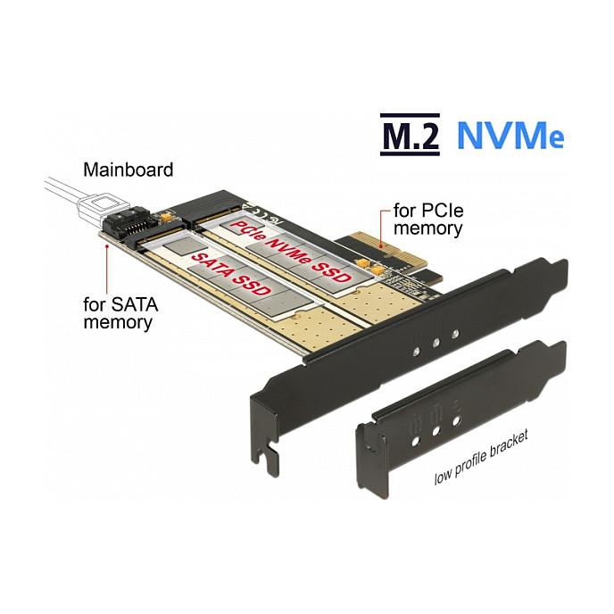 Kartë Zgjerimi PCI Express Delock 89630 / PCIe 4.0 x4 / 1x M.2 SATA + 1x M.2 NVMe / Low Profile - 2