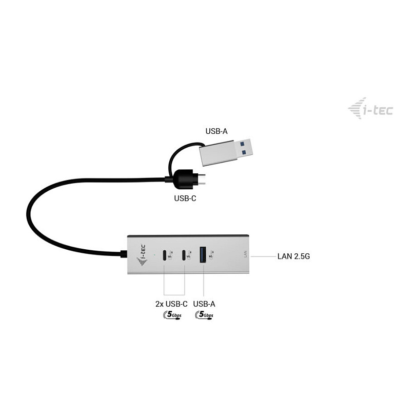 Hub i-tec CAMETALG325HUB / 2x USB-C / 1x USB-A / 2.5GbE – Argjend - 4