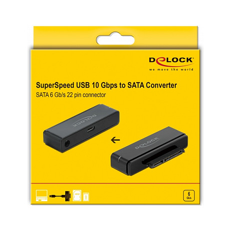 Adapter DeLOCK 64188 / USB-C në SATA / USB 3.2 Gen 2 / 6Gbps / HDD & SSD 2.5" + 3.5" – Zezë - 4
