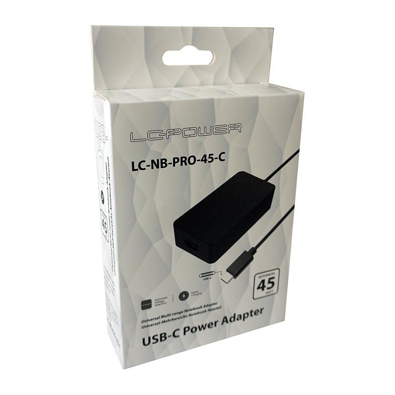 Adapter për Laptop LC-Power LC-NB-PRO-45-C, USB-C, 45W, 5-20V, 2.25-3A - Zezë - 3