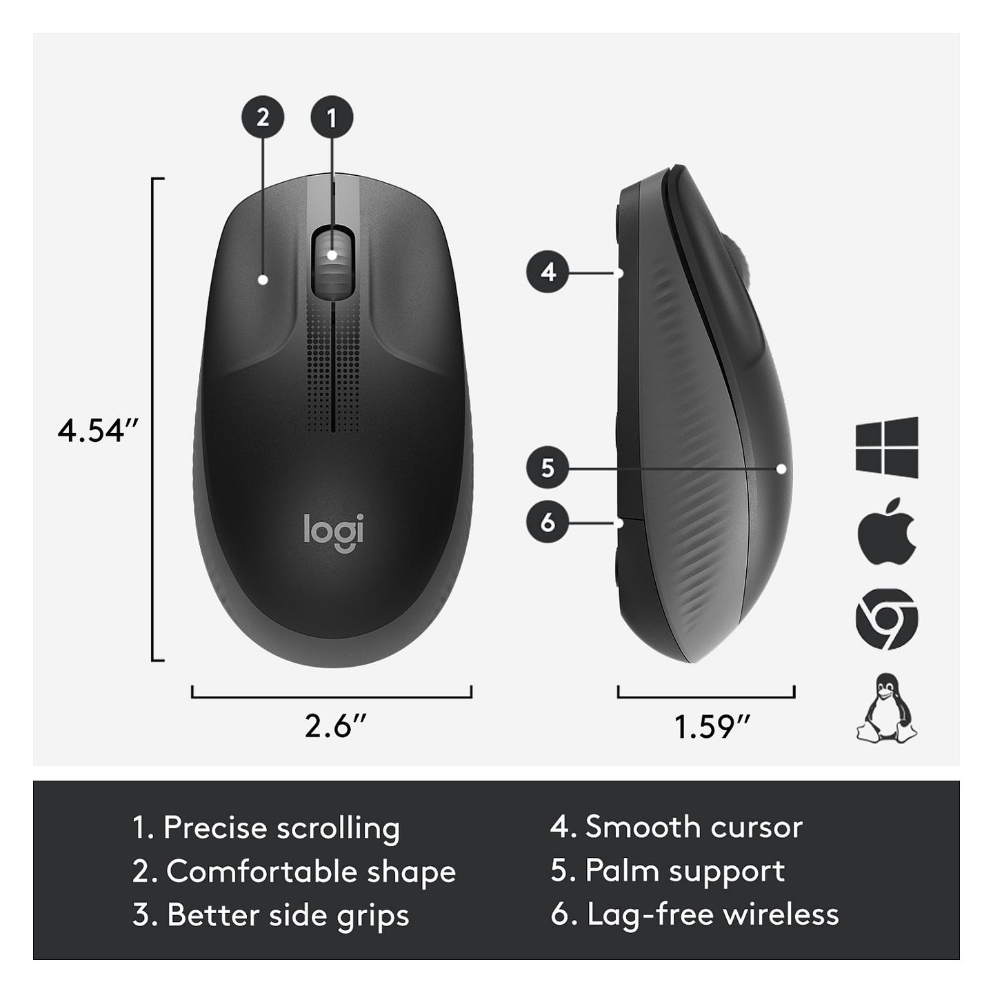 Maus pa Kabllo Logitech M190 / Optik / 1000 DPI / 3 Butona / 2.4 GHz - Antracit - 11