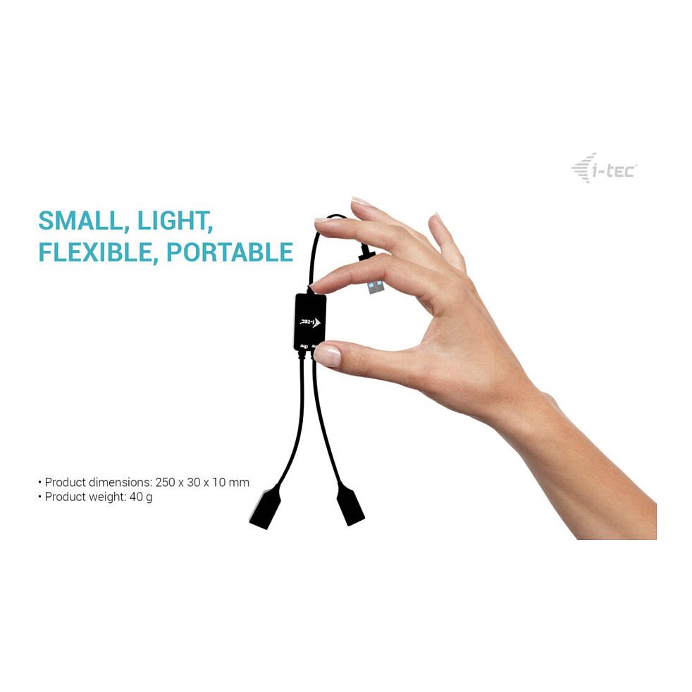 Hub USB i-tec U3CBLHUB2A, USB-A, 2x USB-A, USB 3.2 Gen 1, 5Gbps, Kabllo 10cm - Zezë - 10