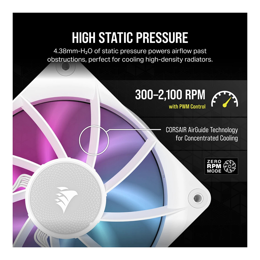 Ftohës për Kasë Corsair iCUE LINK RX120 RGB / 120mm / 400-2100 RPM / RGB / PWM / 3-Pack – Bardhë - 4