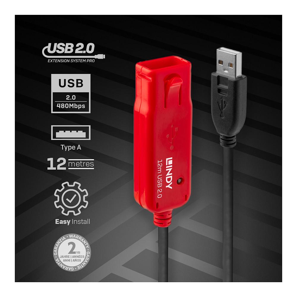 Kabllo USB Lindy 42782, USB 2.0, zgjatuese aktive, USB-A mashkull në USB-A femër, 12 m - Zezë - 3