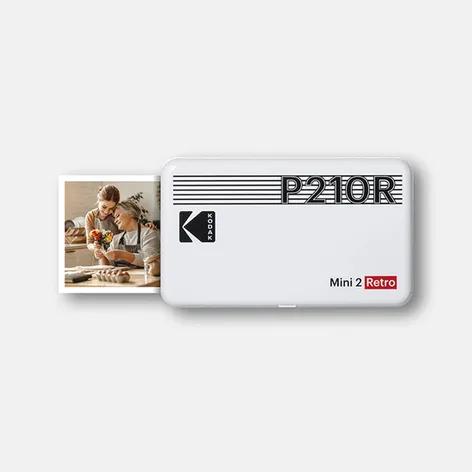 Printer për foto portativ KODAK Mini 2 Retro P210R, sublimim termik 4PASS, Bluetooth, 291 × 300 DPI, 5.3 × 8.6 cm, 8 foto të përfshira – Bardhë