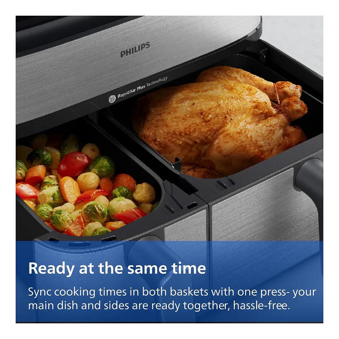 Fryer Philips 5000 Series Dual Basket / NA555/00 / 9L / 2750W / 2 Sirtarë / 12 Programe / 40–200°C / RapidAir Plus / Air Steam / Sync – Argjend/Zezë - 20
