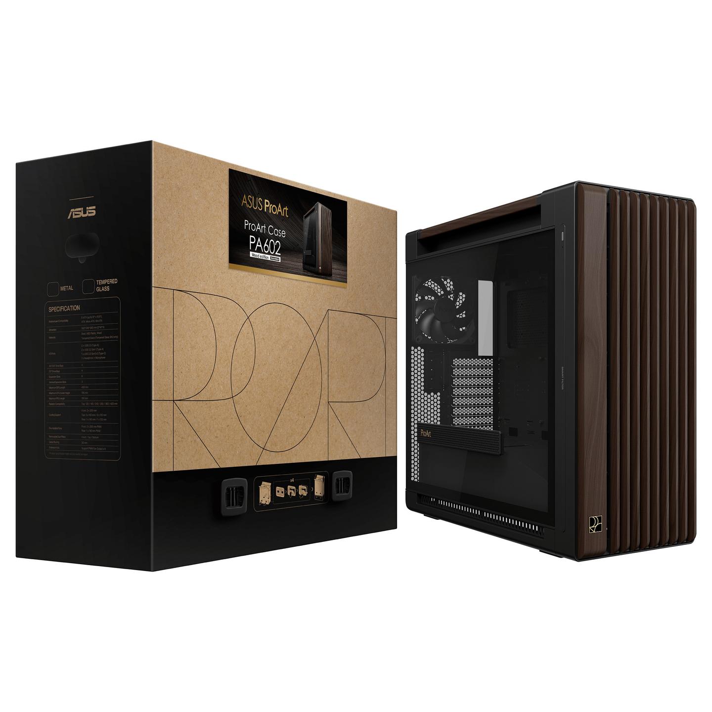 Kasë ASUS ProArt PA602 Wood Edition, Midi Tower, E-ATX, ATX, 3x Ventilatorë, USB Type-C, Tempered Glass - Zezë - 19