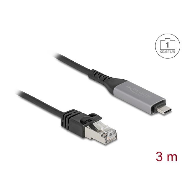 Kabllo për Rrjet DeLOCK 60761, USB-C në RJ45, 3m, Cat6, Gigabit Ethernet 1000Mbps - Zezë/Antracit - 2