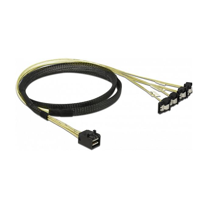 Kabllo SAS DeLOCK 85685, Mini SAS HD SFF-8643 në 4 x SATA 7-pin, 1 m - Zezë/Verdhë